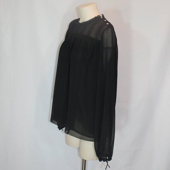 Wilfred Aritzia long sleeve black sheer ruffle collar blouse size large - Picture 3 of 8